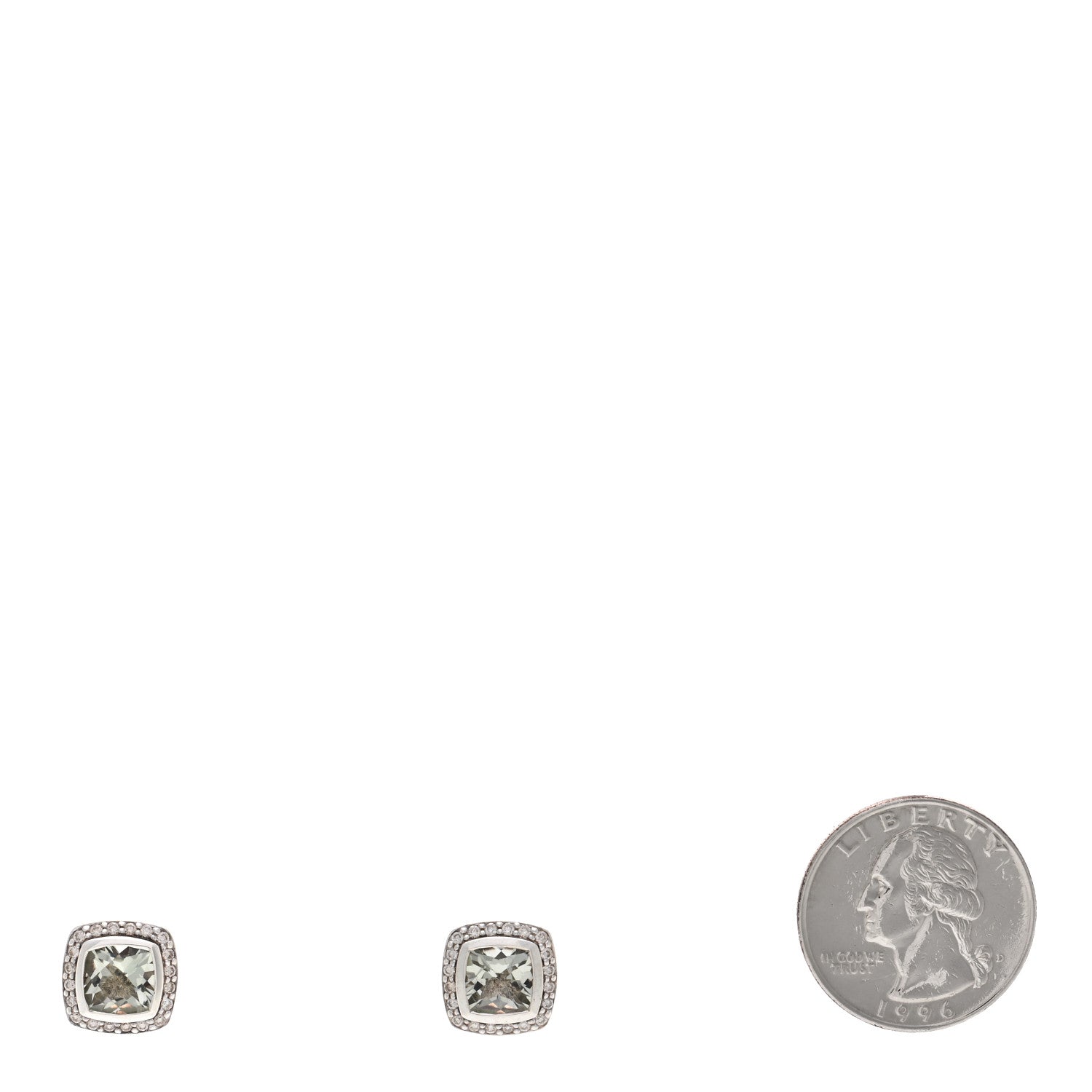 David Yurman Sterling Silver Diamond Prasiolite 7mm Petite Albion Earrings 2 of 4