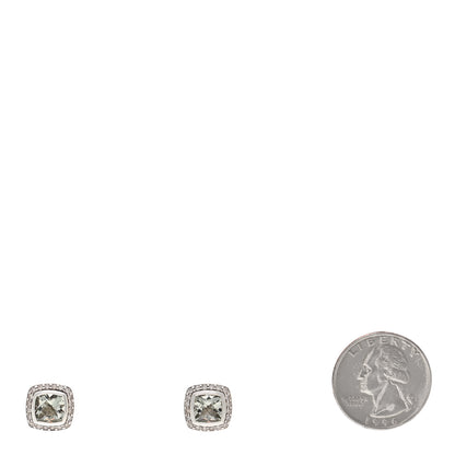 David Yurman Sterling Silver Diamond Prasiolite 7mm Petite Albion Earrings 2 of 4