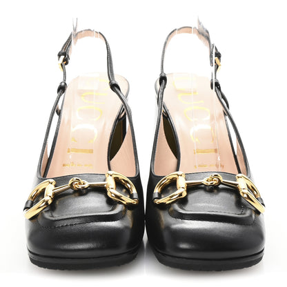 Gucci Malaga Kid Horsebit 75mm Slingback Pumps 37.5 Black 3 of 9