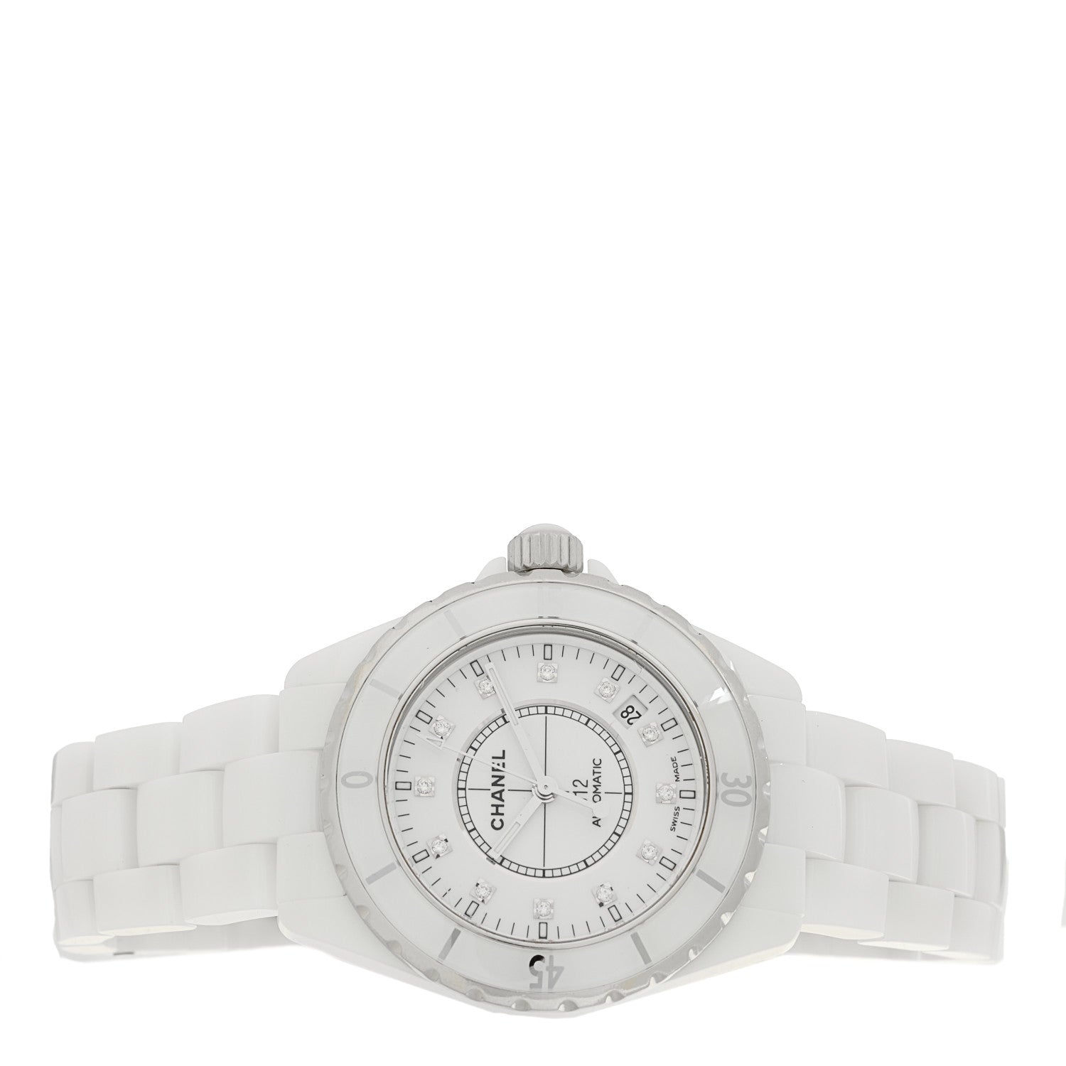 Chanel Stainless Steel Ceramic Diamond 38mm J12 Automatic Watch White 2 of 4