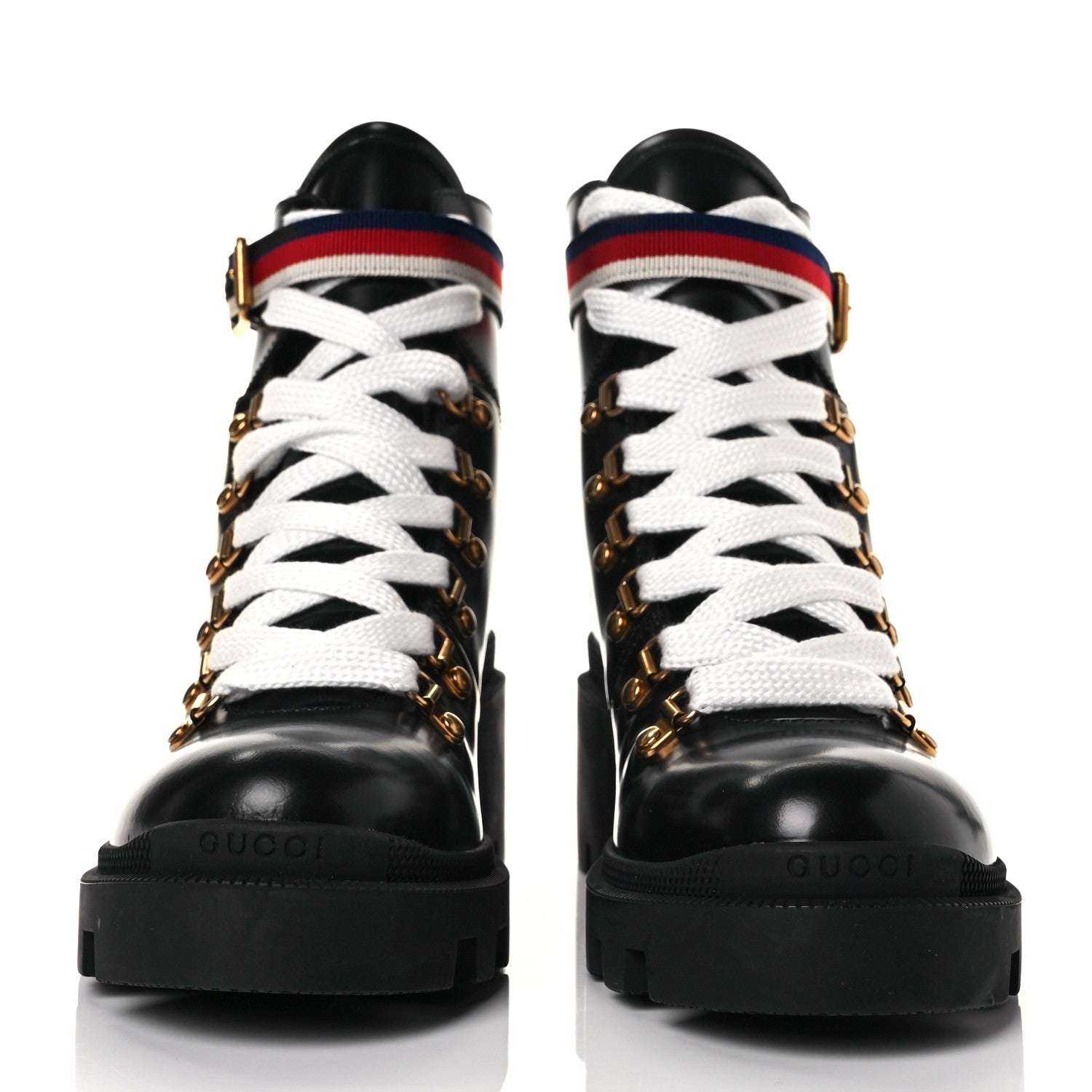 Gucci Calfskin Sylvie Web Womens Lace Up Combat Boots 39 Black 2 of 9