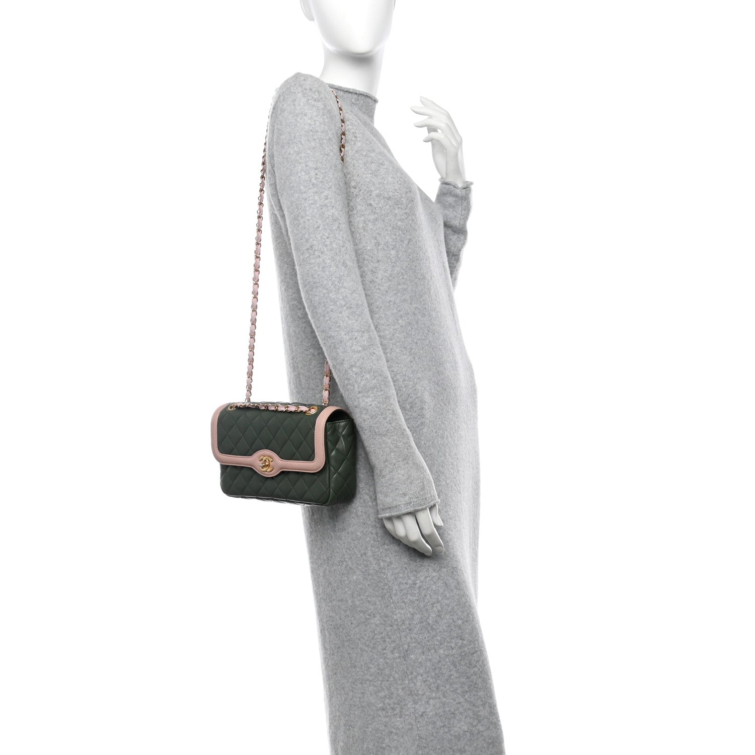 Chanel Lambskin Quilted Bi-Color Flap Green Pink 3 of 10