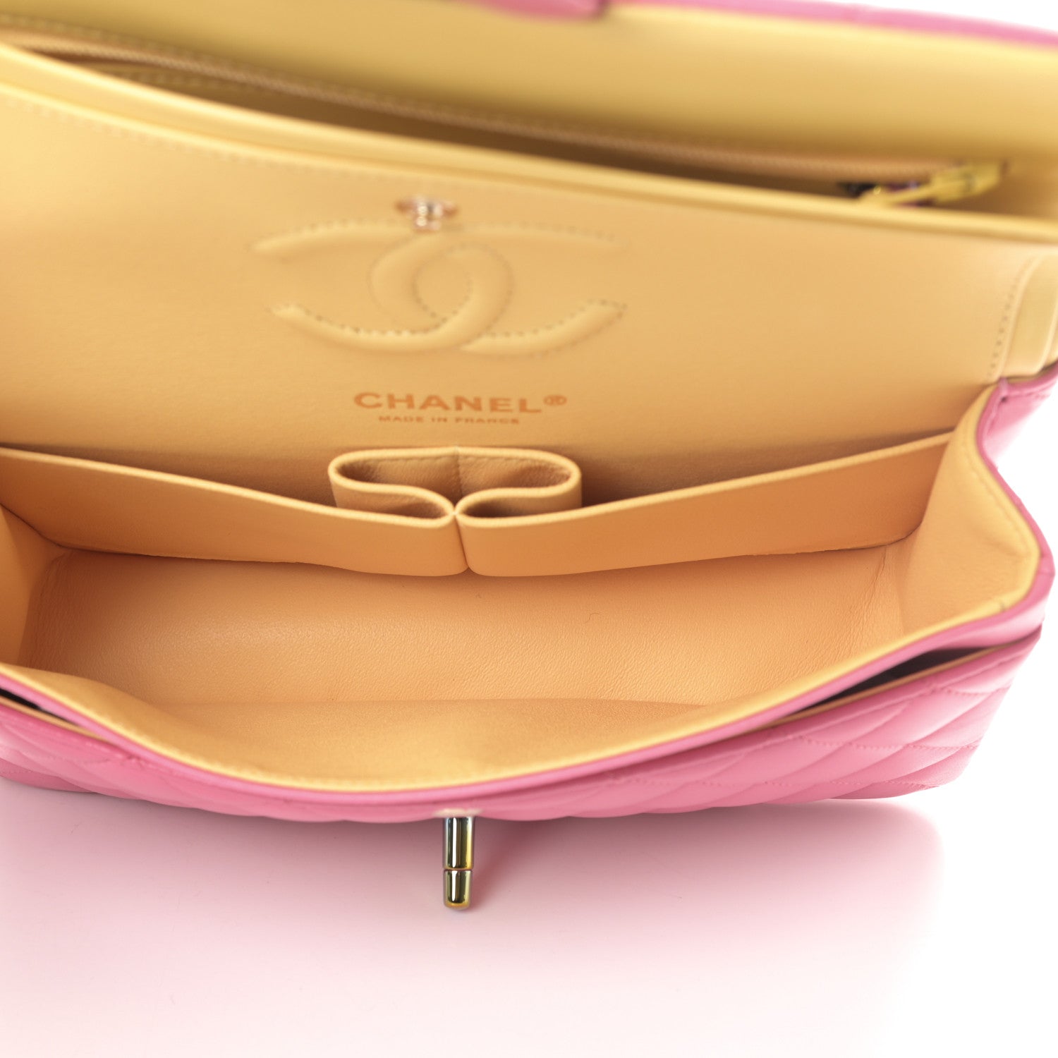 Chanel Lambskin Quilted Small Double Flap Pink Yellow 5 of 12