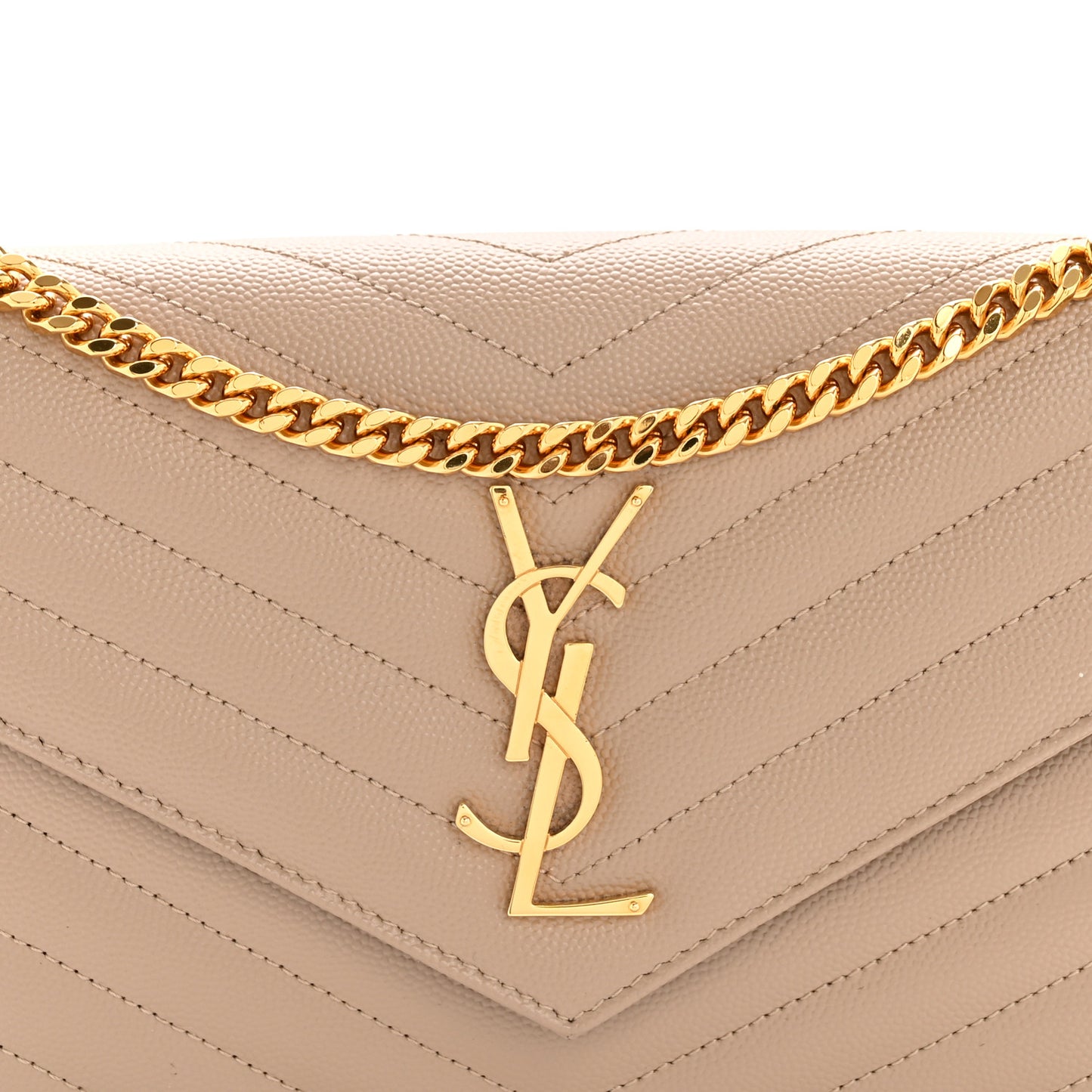 Grain De Poudre Matelasse Chevron Monogram Chain Wallet Dark Beige