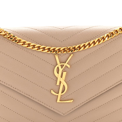 Saint Laurent Grain De Poudre Matelasse Chevron Monogram Chain Wallet Dark Beige 8 of 12