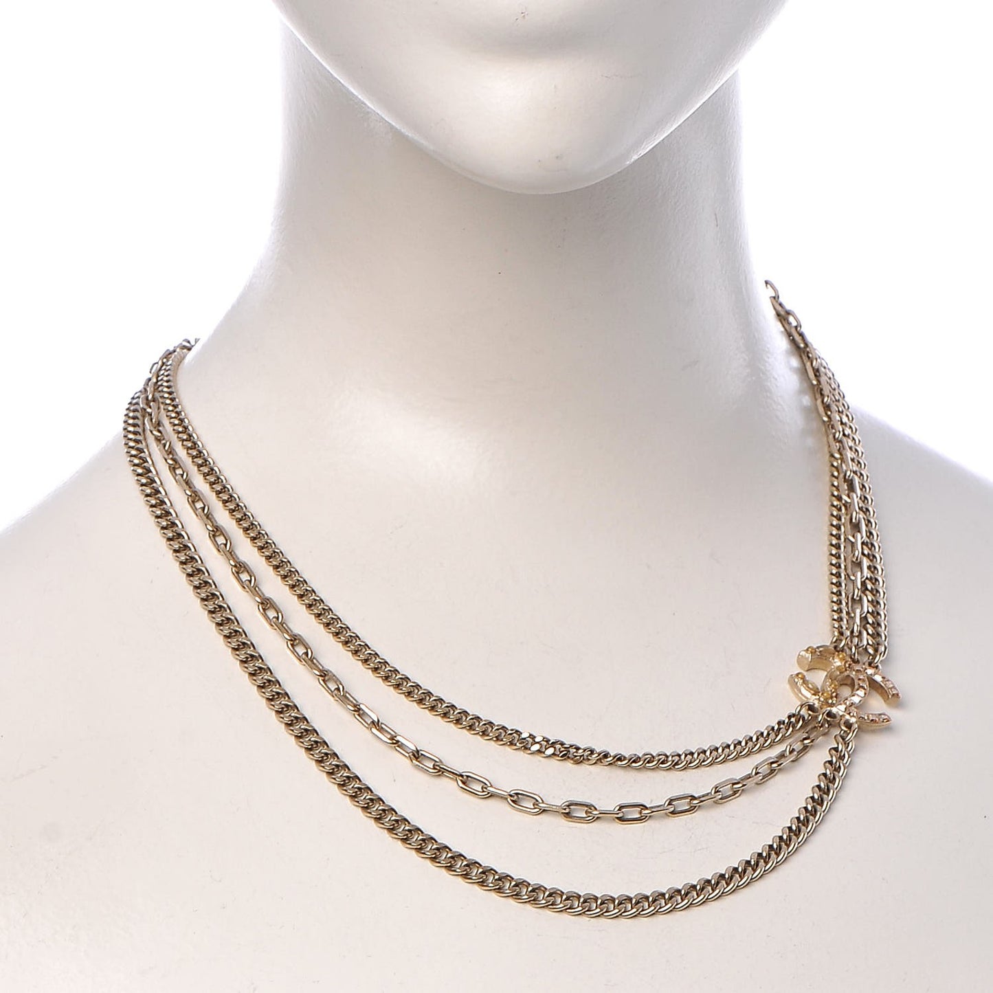 Gripoix Baguette Crystal CC Multi Strand Chain Necklace Gold