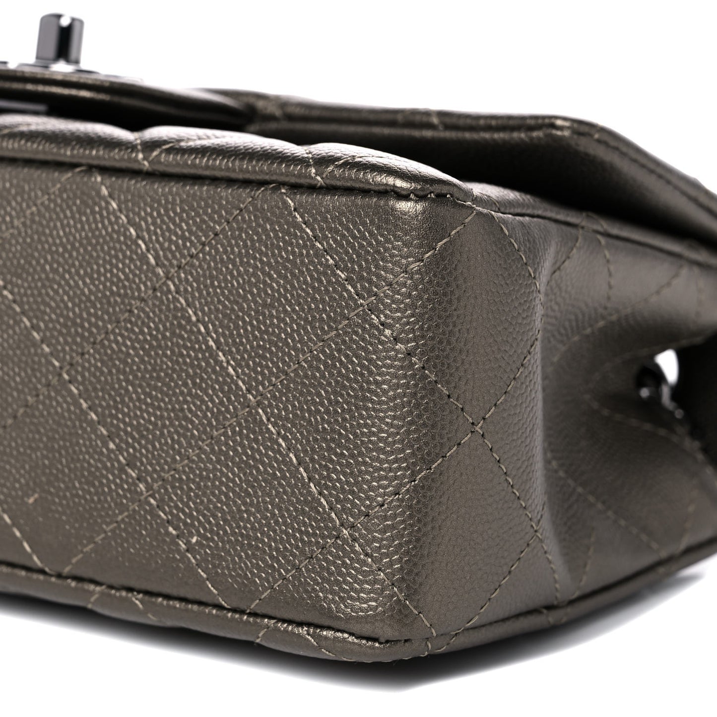 Iridescent Caviar Quilted Mini Rectangular Flap Bronze
