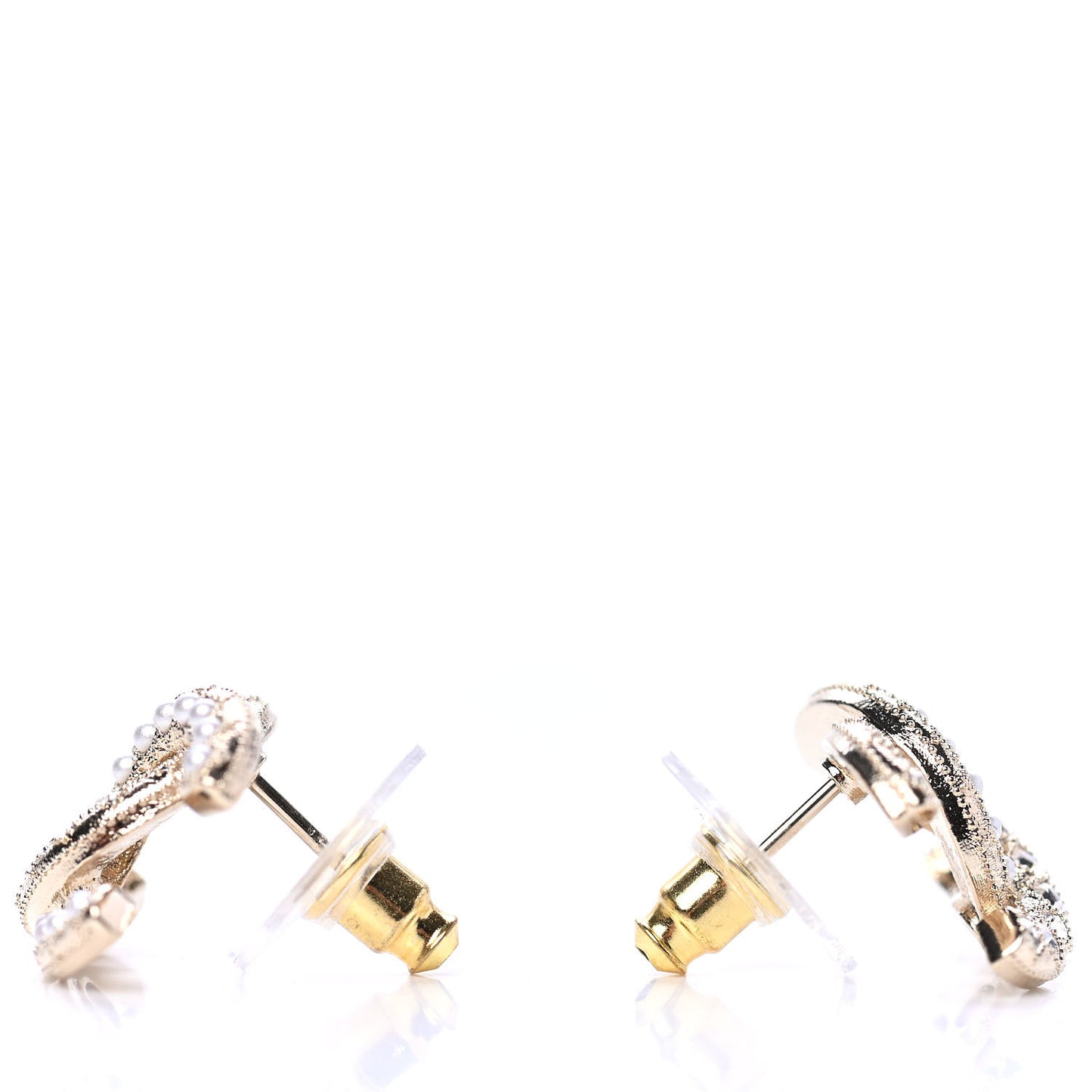 Crystal Pearl CC Earrings Gold