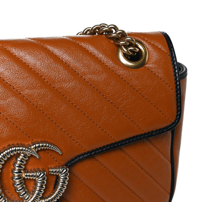Gucci Vintage Effect Calfskin Matelasse Diagonal Small Torchon GG Marmont Shoulder Bag Cognac Black 11 of 13
