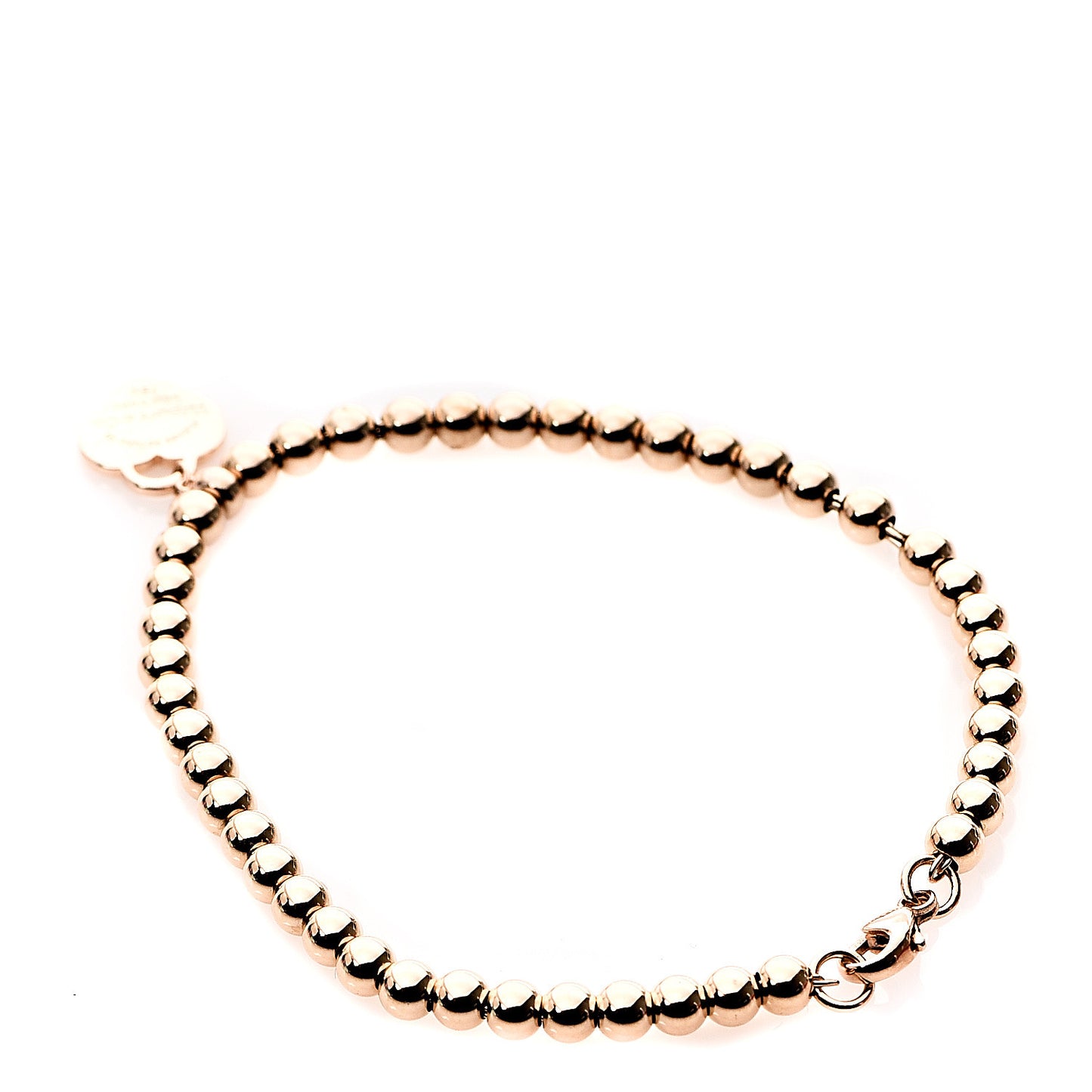 18K Rose Gold 4mm Return To Bead Heart Tag Bracelet
