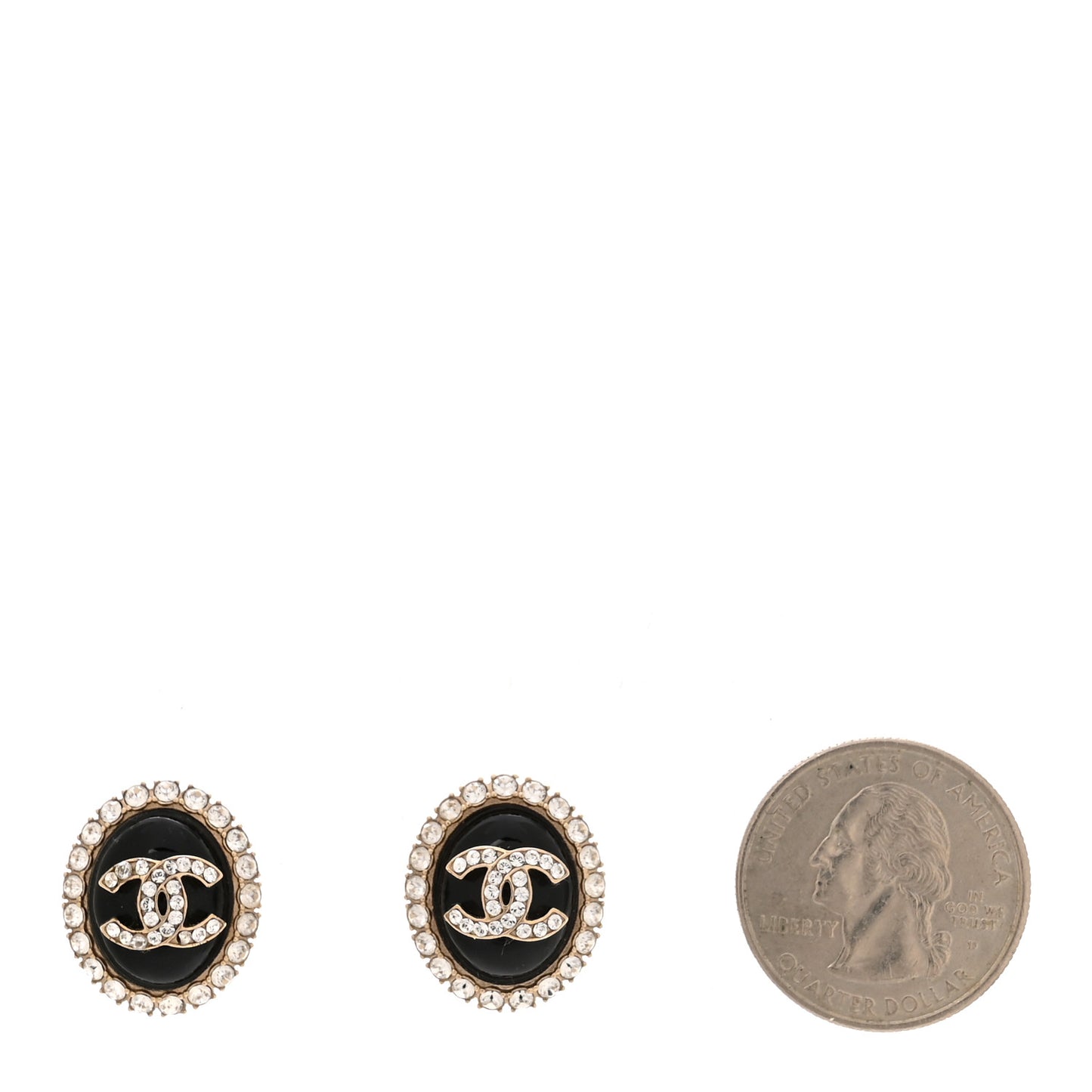Crystal Enamel CC Round Earrings Light Gold Black