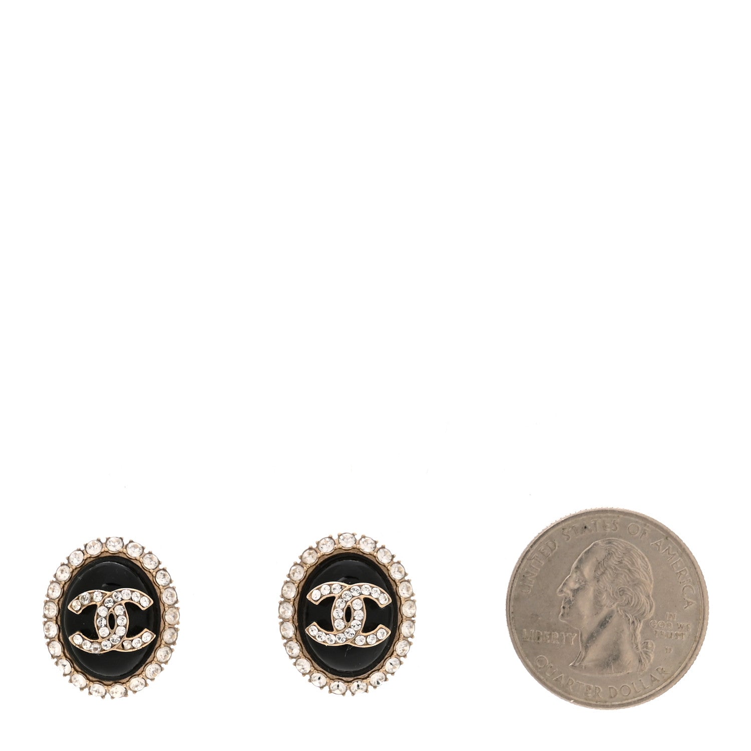 Chanel Crystal Enamel CC Round Earrings Light Gold Black 2 of 5