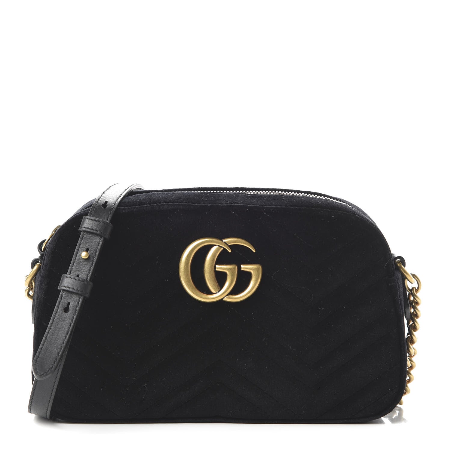 Gucci Velvet Matelasse Small GG Marmont Chain Shoulder Bag Black 1 of 10