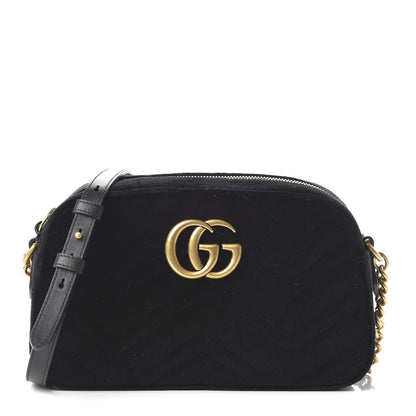 Gucci Velvet Matelasse Small GG Marmont Chain Shoulder Bag Black 1 of 10
