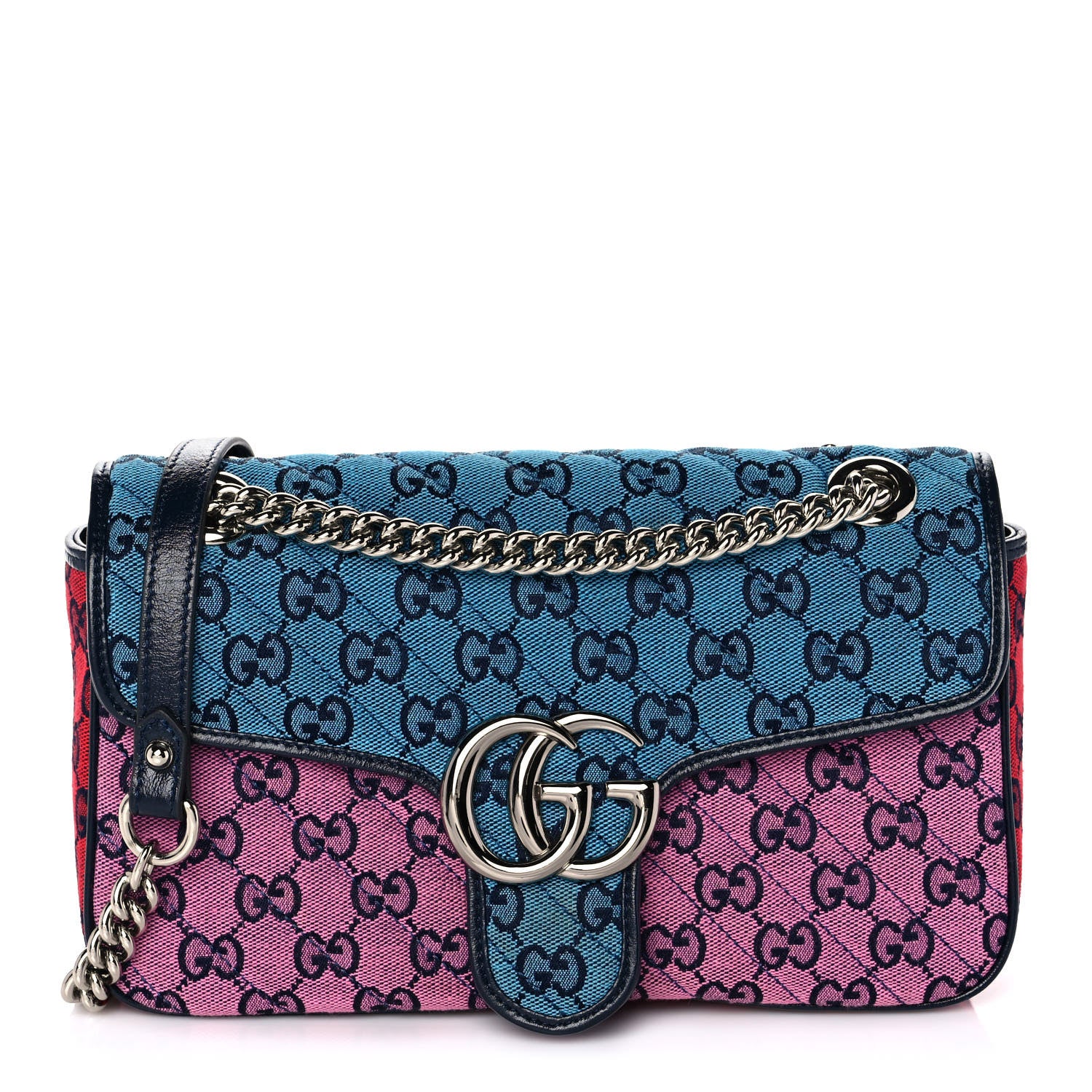 Gucci Monogram Multicolor Matelasse Diagonal Small GG Marmont Shoulder Bag Light Blue Pink Blue Green Red 1 of 14
