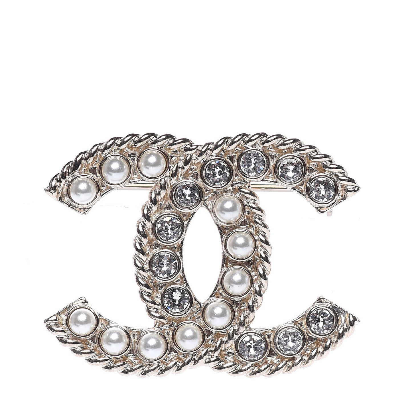 Pearl Crystal April In Paris CC Brooch Gold