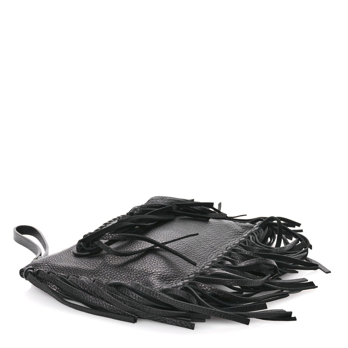 Pebbled Calfskin Crockee Small Wristlet Clutch Black