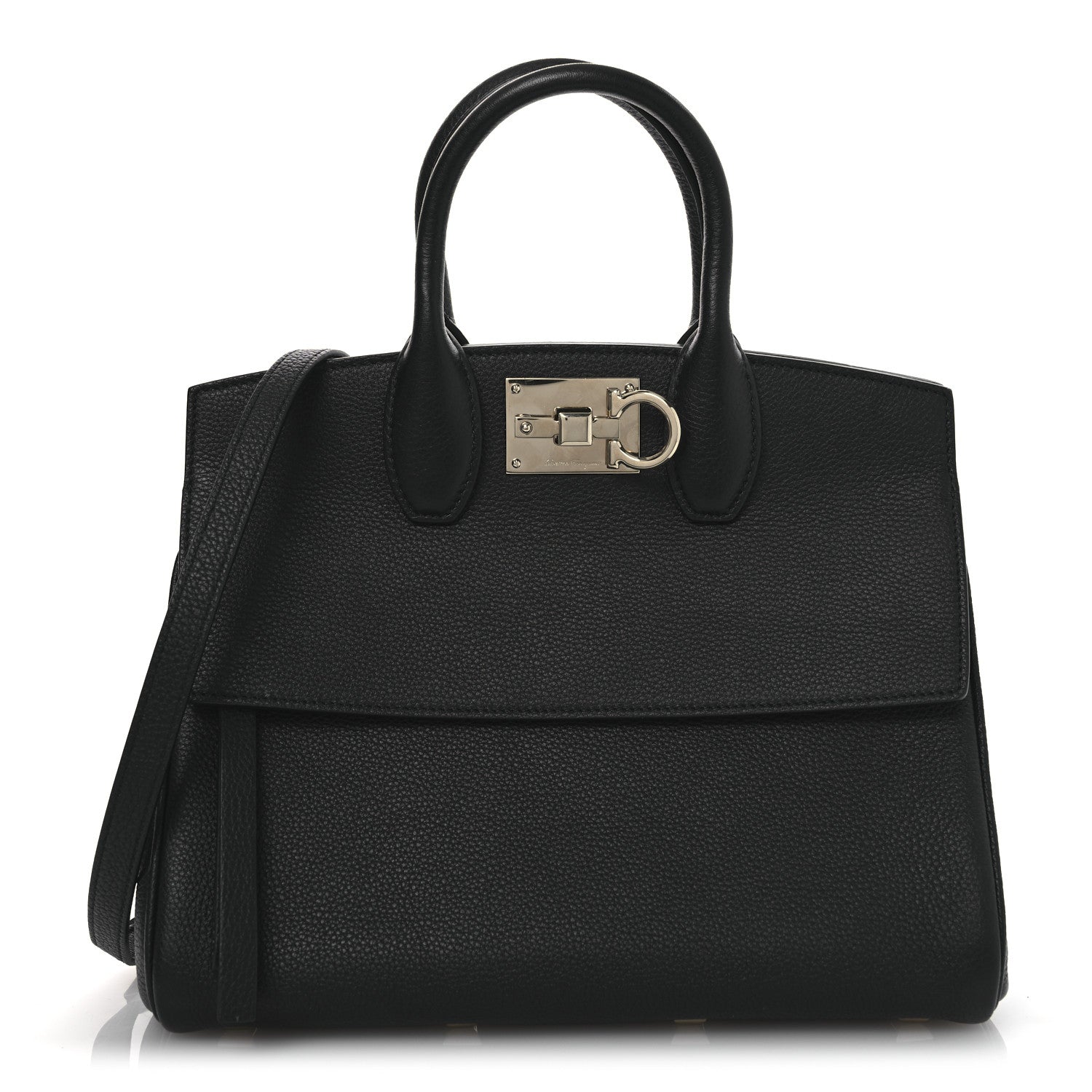 Salvatore Ferragamo Hammered Calfskin The Studio Bag Black 1 of 10
