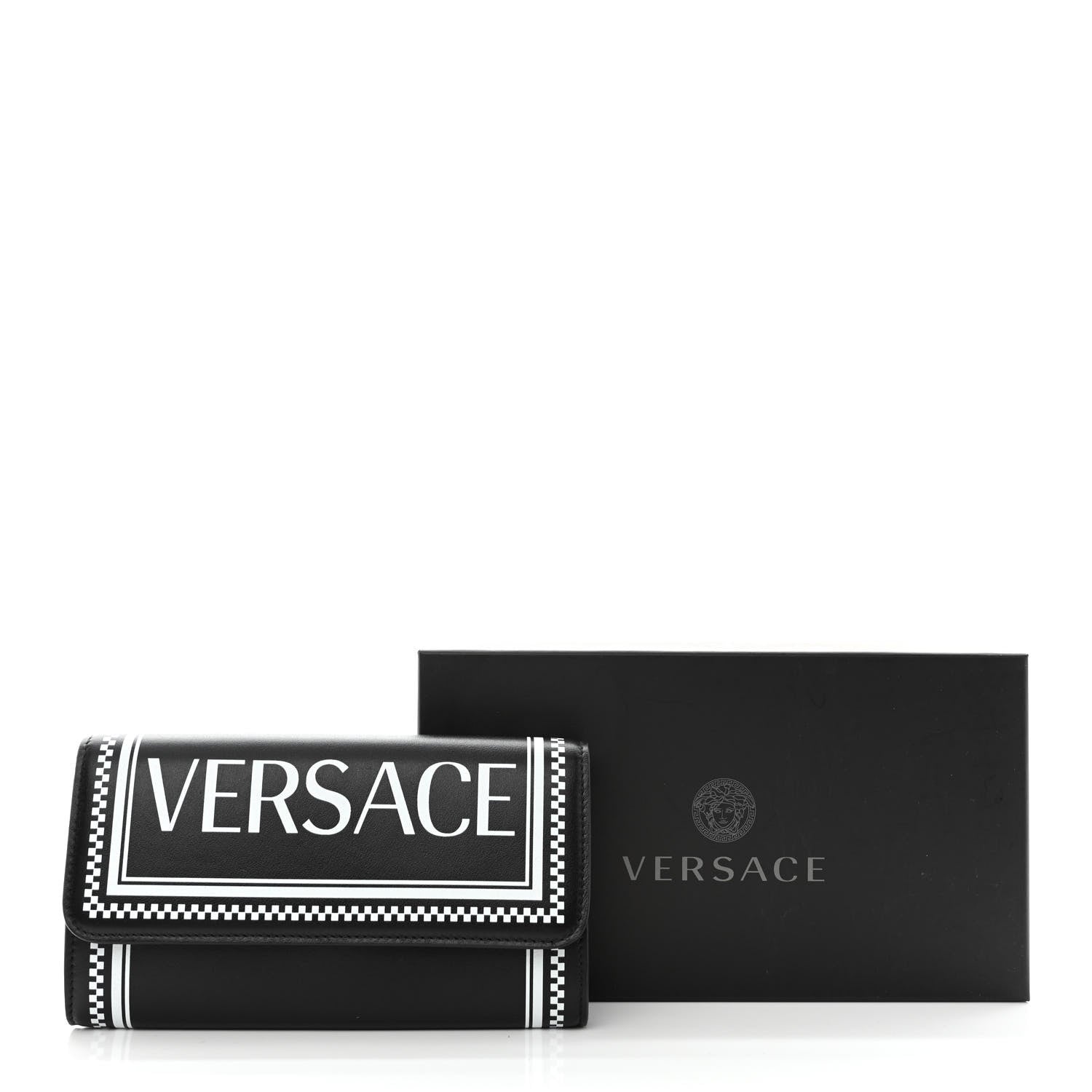Versace Calfskin 90s Vintage Logo Wallet Black White 7 of 7