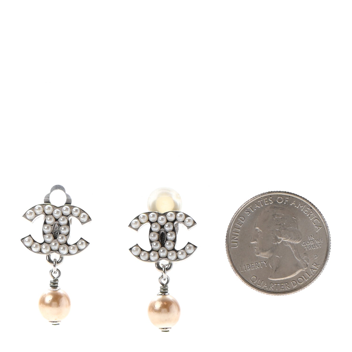 Chanel Pearl CC Drop Clip On Earrings Silver 2 of 5