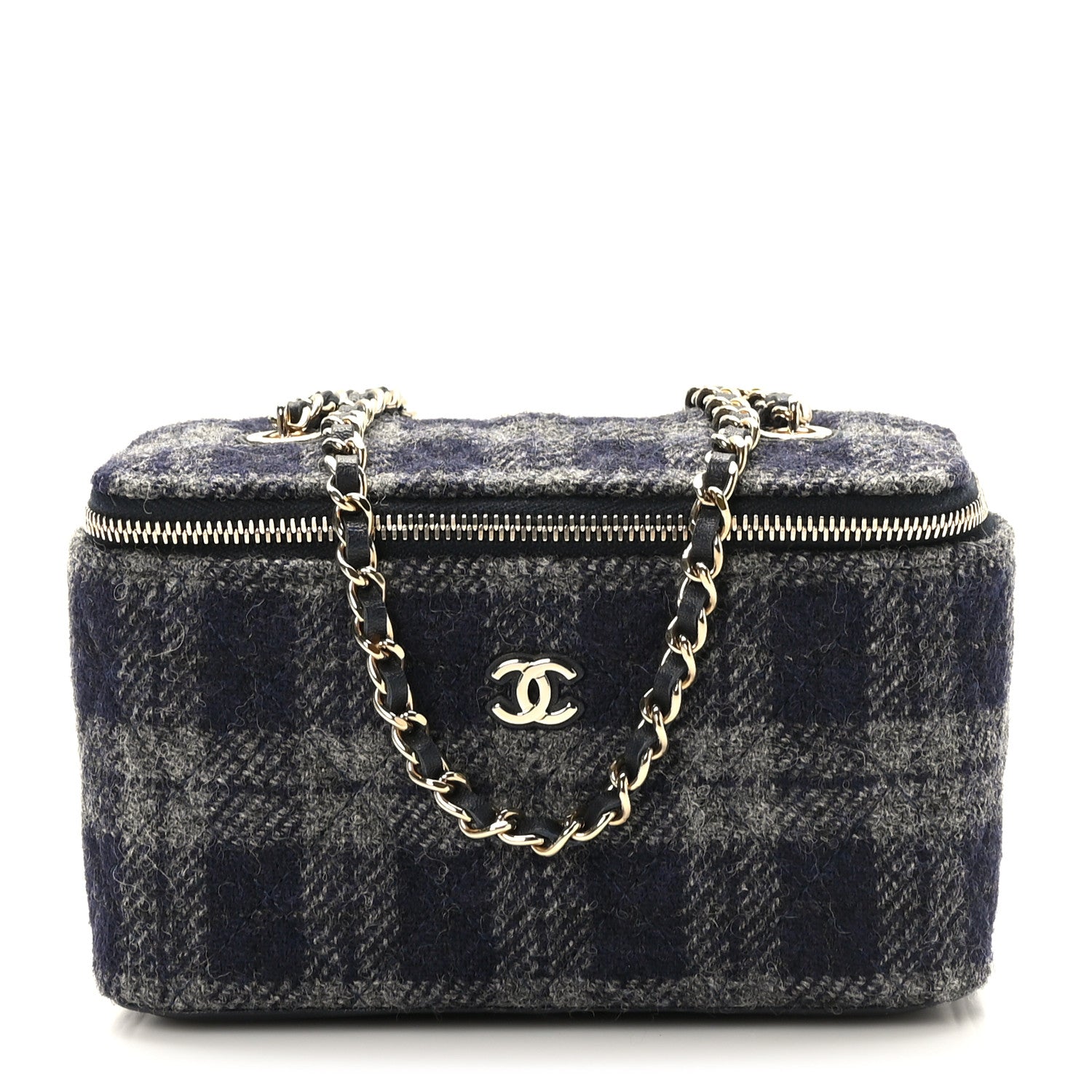 Chanel Wool Plaid Quilted Small Vanity Case With Chain Blue 1 of 10