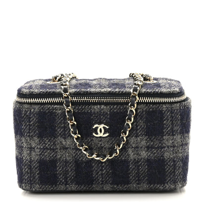 Chanel Wool Plaid Quilted Small Vanity Case With Chain Blue 1 of 10
