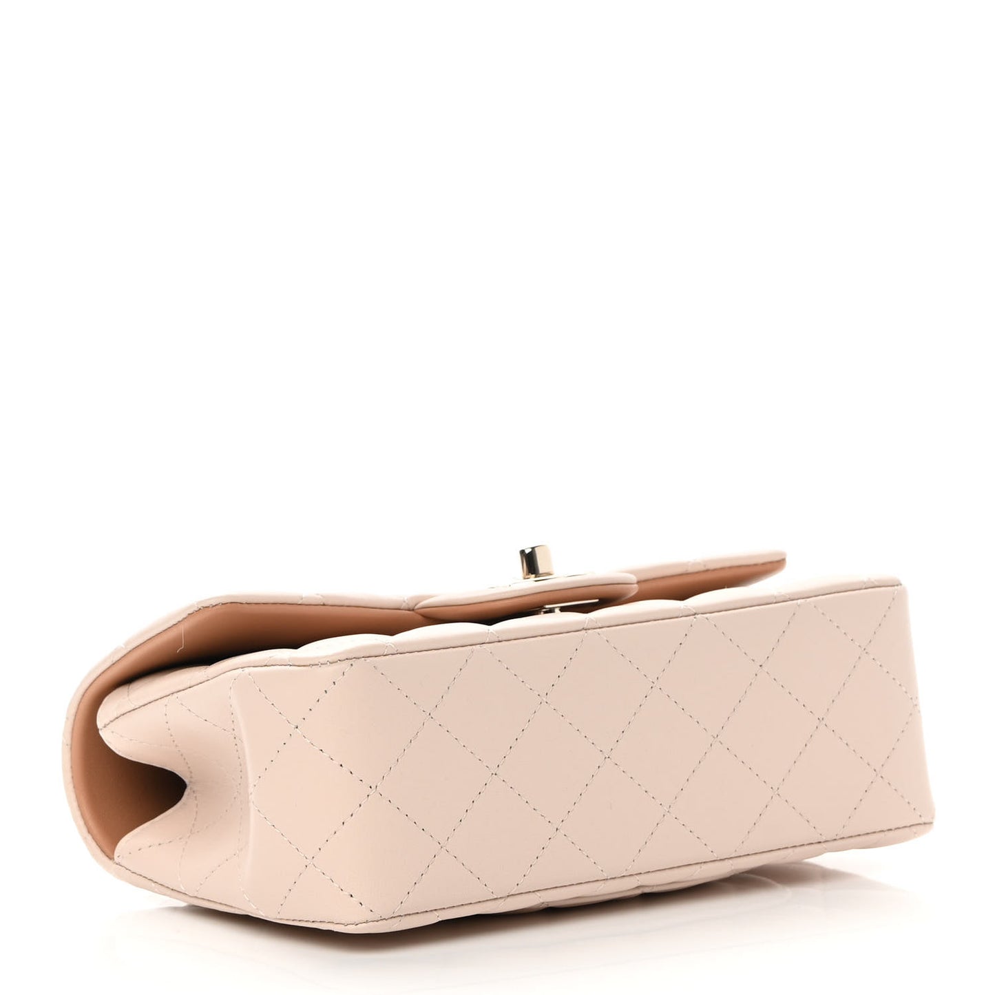 Lambskin Quilted Bi-Color Mini Top Handle Rectangular Flap Ecru Dark Beige