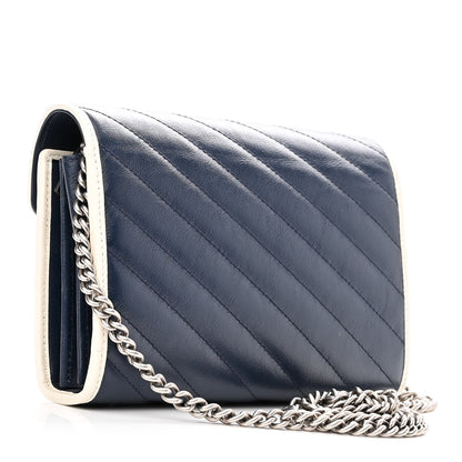 Gucci Vintage Effect Calfskin Matelasse Diagonal Torchon GG Marmont Chain Wallet Blue Agata Mystic White 3 of 11