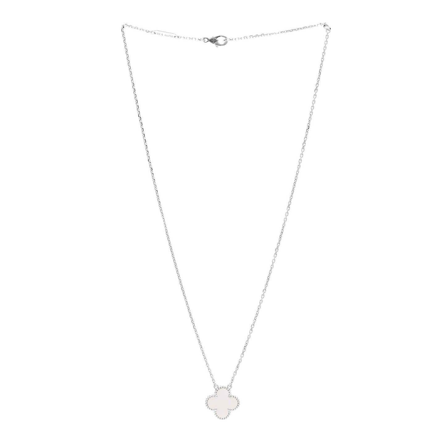 18K White Gold Mother of Pearl Vintage Alhambra Pendant Necklace