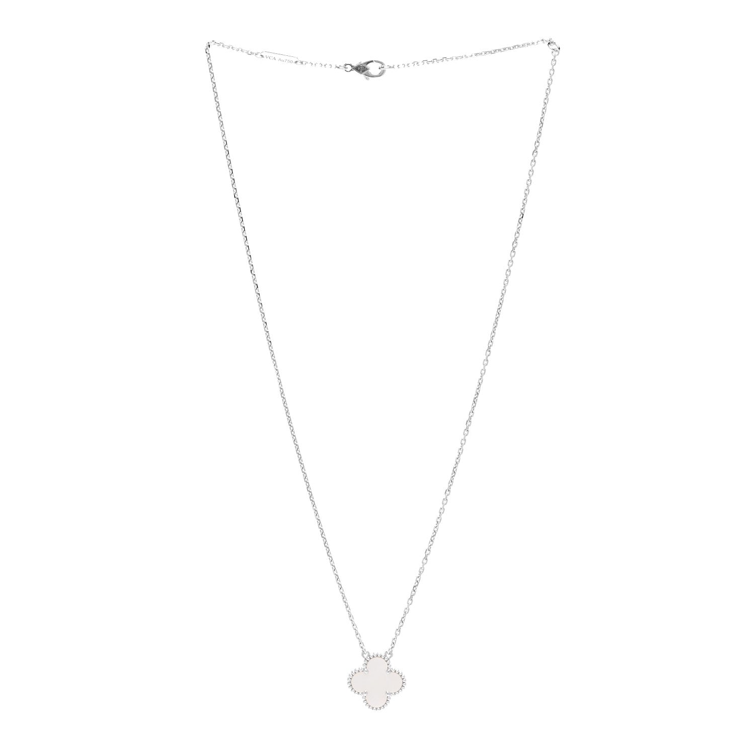 Van Cleef & Arpels 18K White Gold Mother of Pearl Vintage Alhambra Pendant Necklace 3 of 5