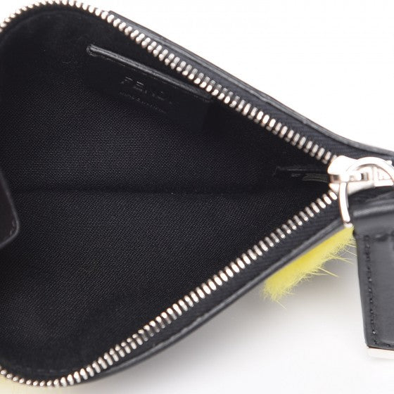 Vitello Dolce Mink Fur Hypnoteyes Zip Card Holder Black Yellow