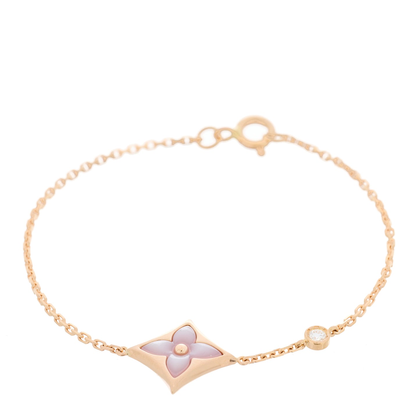 18K Pink Gold Diamond Pink Mother of Pearl Color Blossom BB Star Bracelet