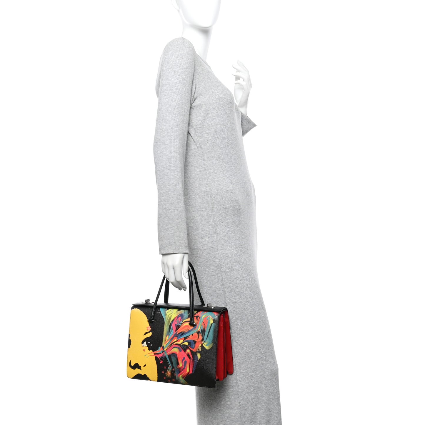 Saffiano Girl Print Satchel Black Ginestra Fuoco