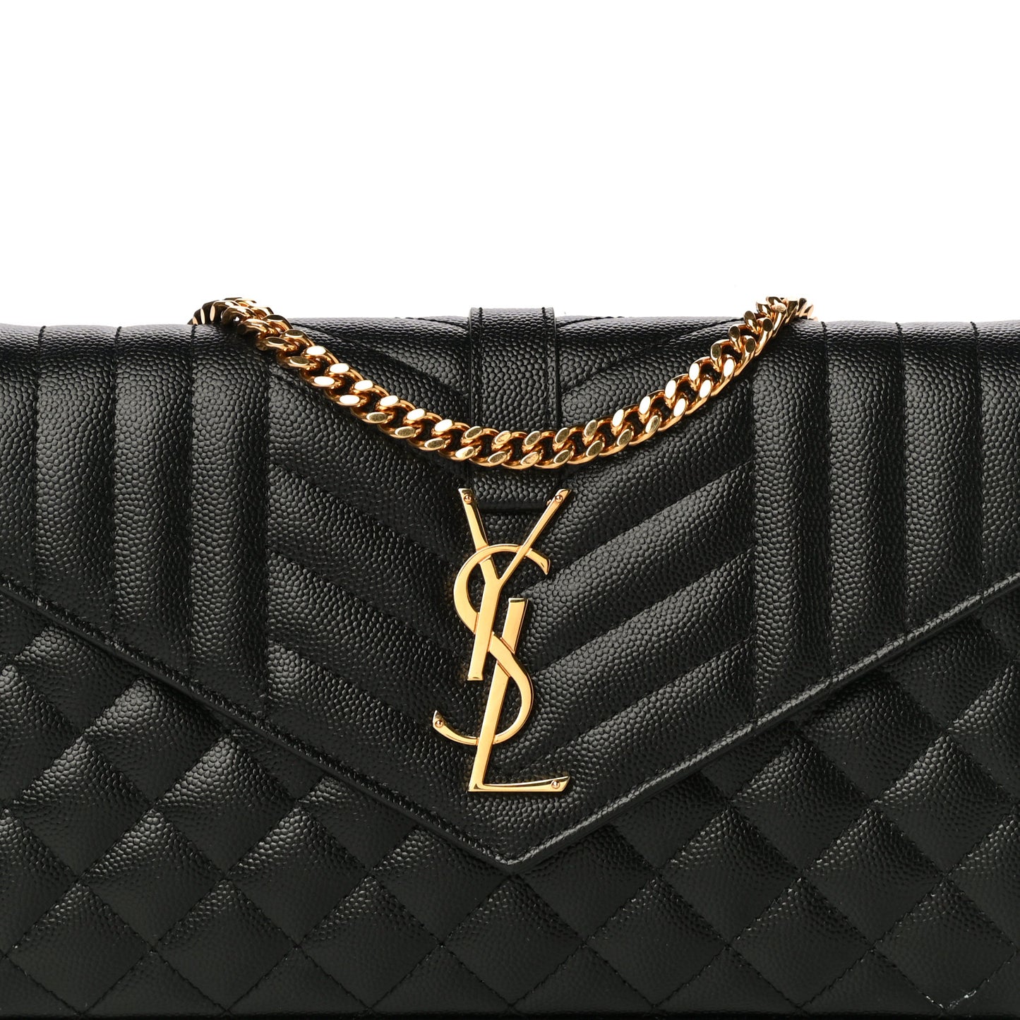 Grain De Poudre Mixed Matelasse Triquilt Monogram Chain Wallet Black
