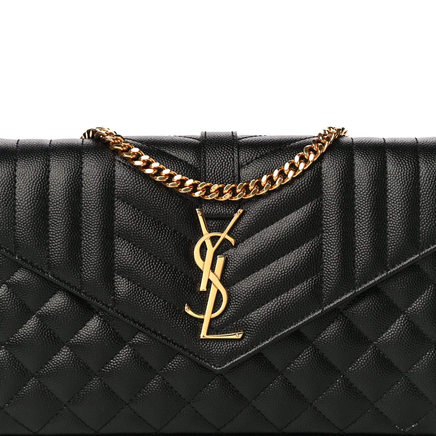 Saint Laurent Grain De Poudre Mixed Matelasse Triquilt Monogram Chain Wallet Black 8 of 11