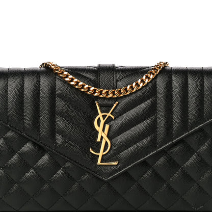 Saint Laurent Grain De Poudre Mixed Matelasse Triquilt Monogram Chain Wallet Black 8 of 11
