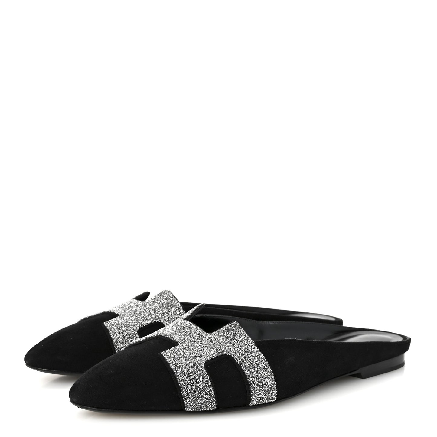 Suede Goatskin Crystal Roxane Mules 40 Gris Argente Black
