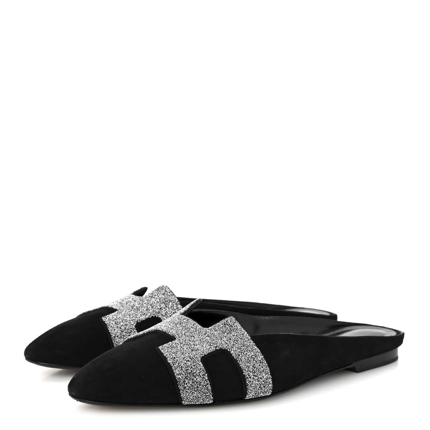Hermes Suede Goatskin Crystal Roxane Mules 40 Gris Argente Black 4 of 9