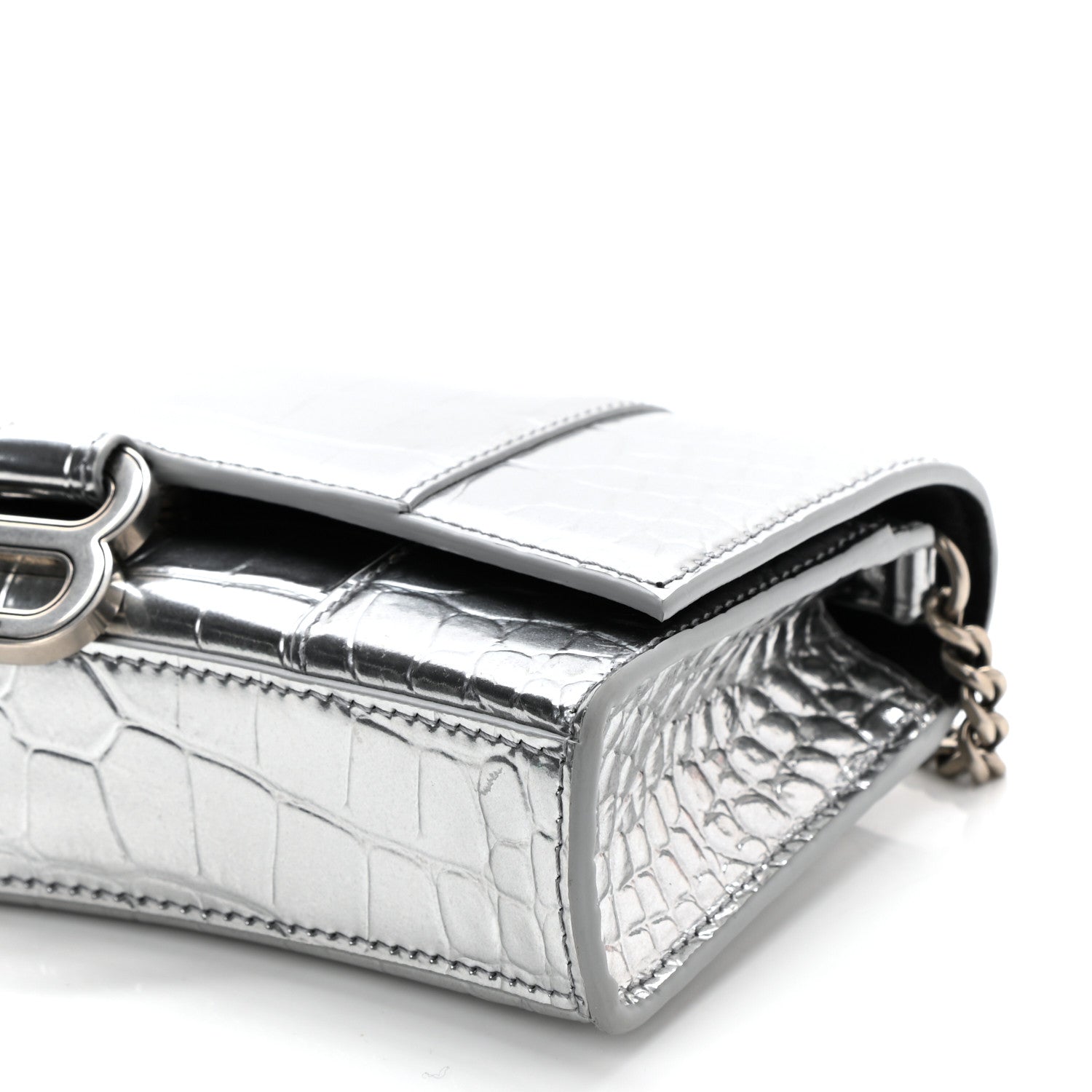 Balenciaga Metallic Calfskin Crocodile Embossed Hourglass Chain Bag Silver 9 of 9