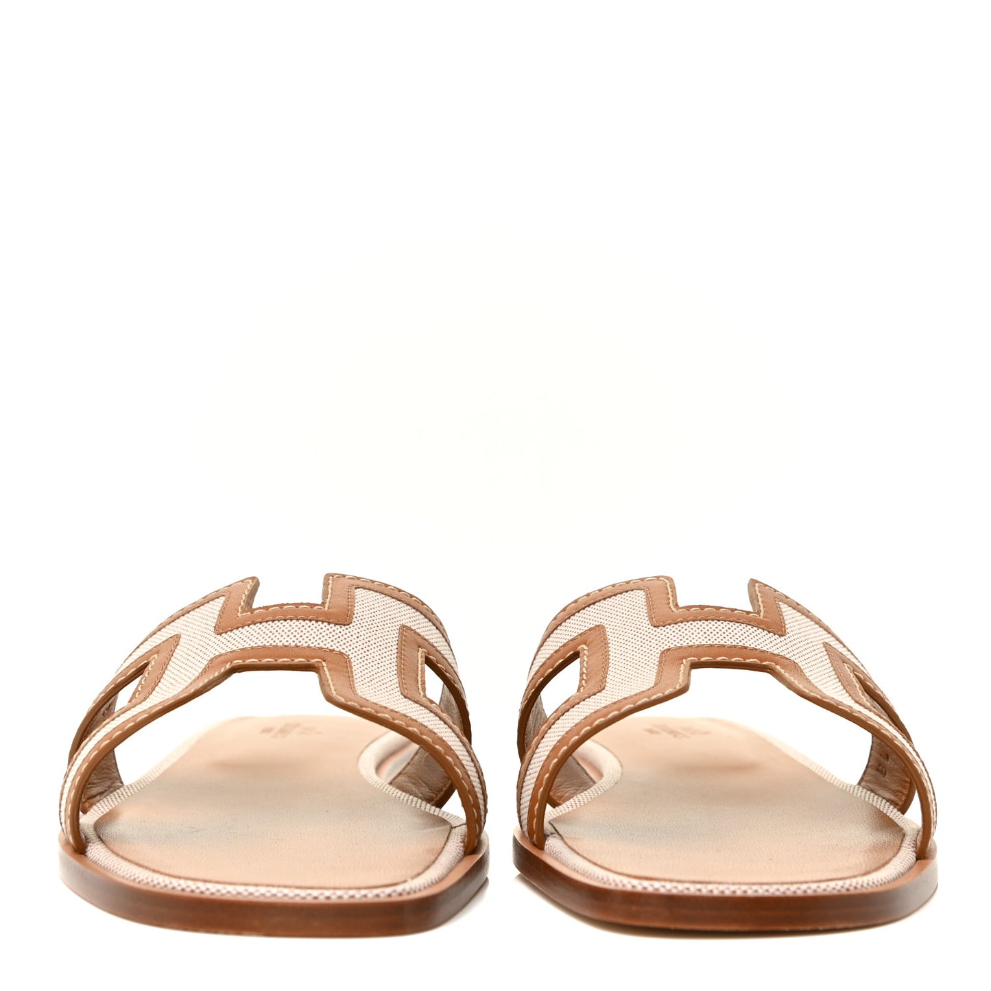 Calfskin Canvas Oran Sandals 39 Noisette Beige Dore