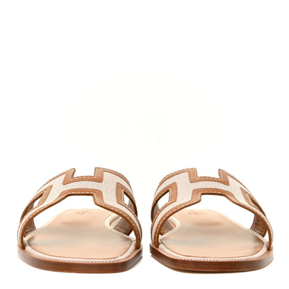 Hermes Calfskin Canvas Oran Sandals 39 Noisette Beige Dore 2 of 8