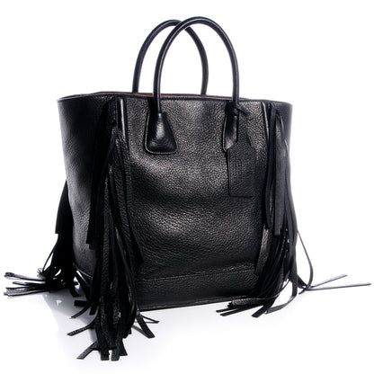 Prada Cervo Deerskin Fringe Tote Black 3 of 10