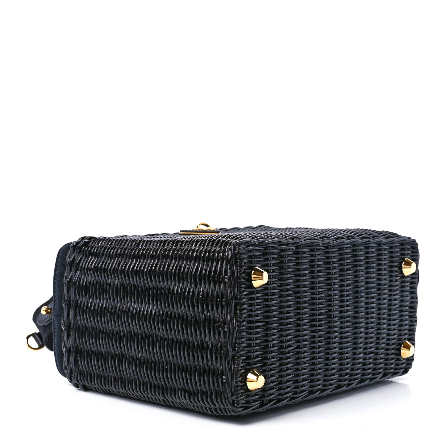 Wicker Canvas Shoulder Bag Black