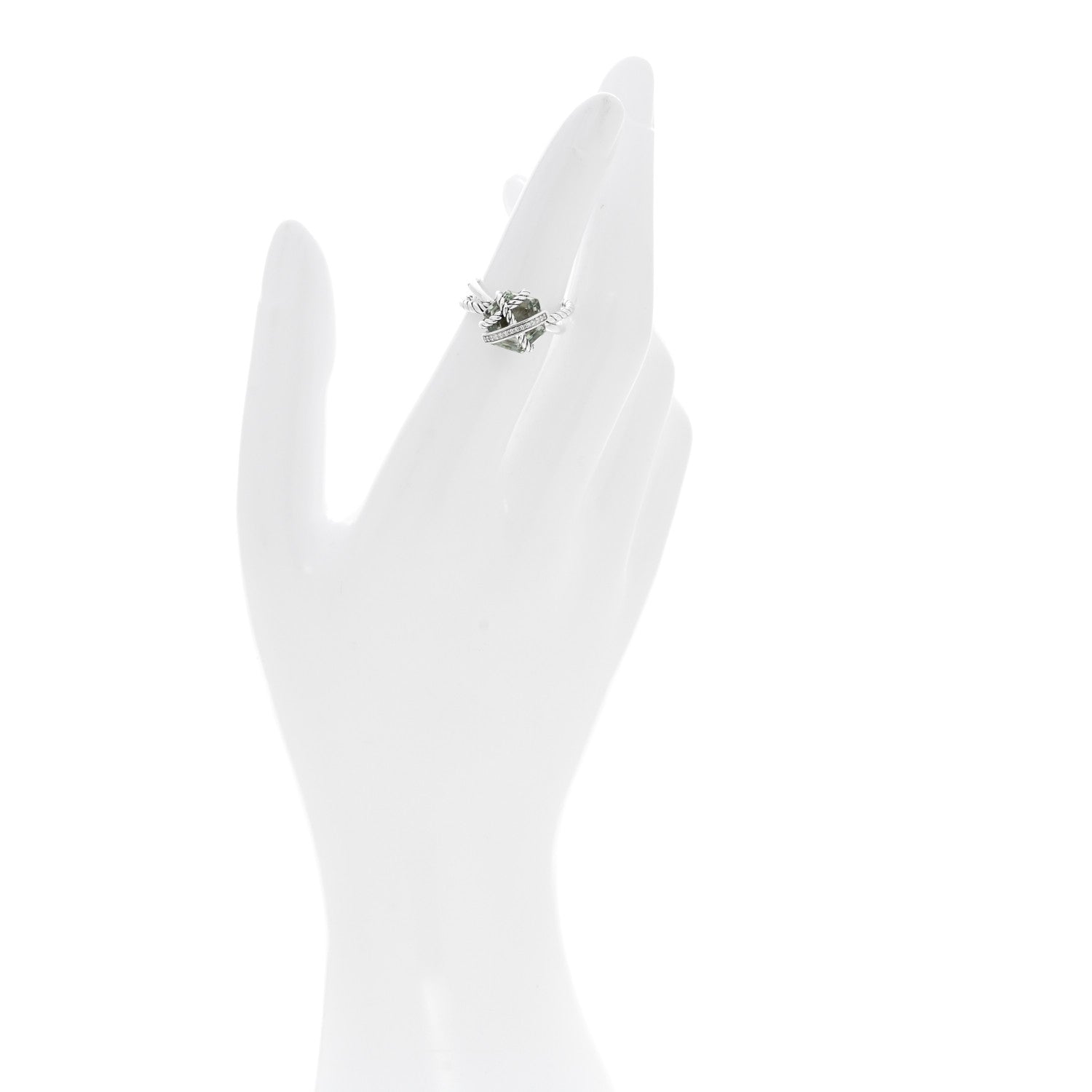 David Yurman Sterling Silver Diamond Prasiolite 10mm Cable Wrap Ring 49 5 2 of 4
