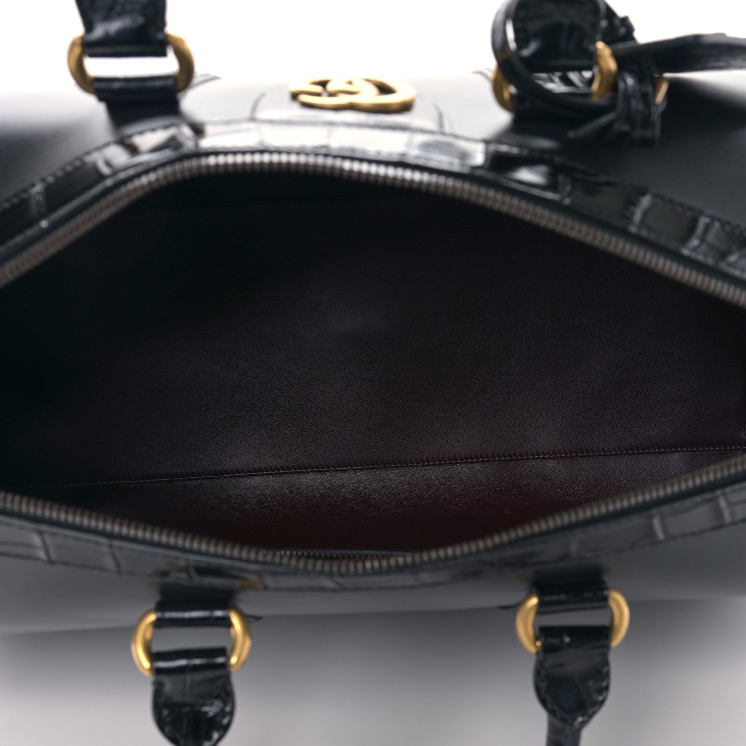 Gucci Calfskin Crocodile Double G Duffle Bag Black 5 of 9