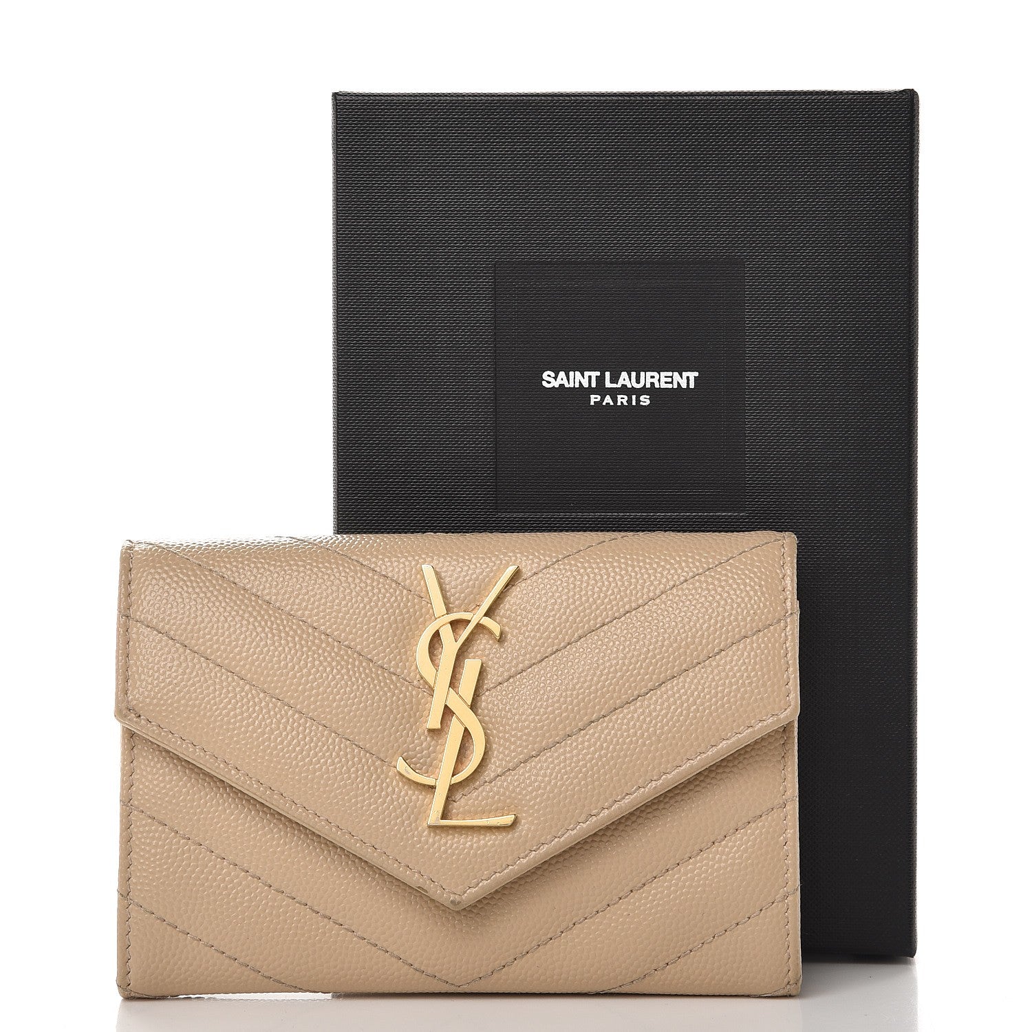Saint Laurent Grain De Poudre Matelasse Chevron Small Monogram Envelope Wallet Nude Powder 11 of 11