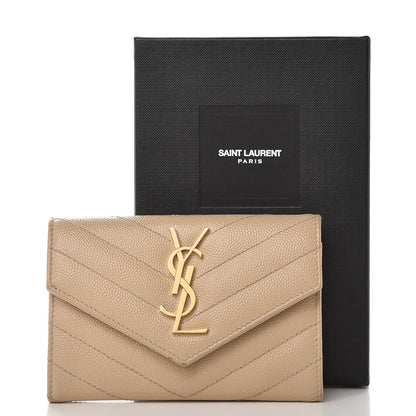 Saint Laurent Grain De Poudre Matelasse Chevron Small Monogram Envelope Wallet Nude Powder 11 of 11