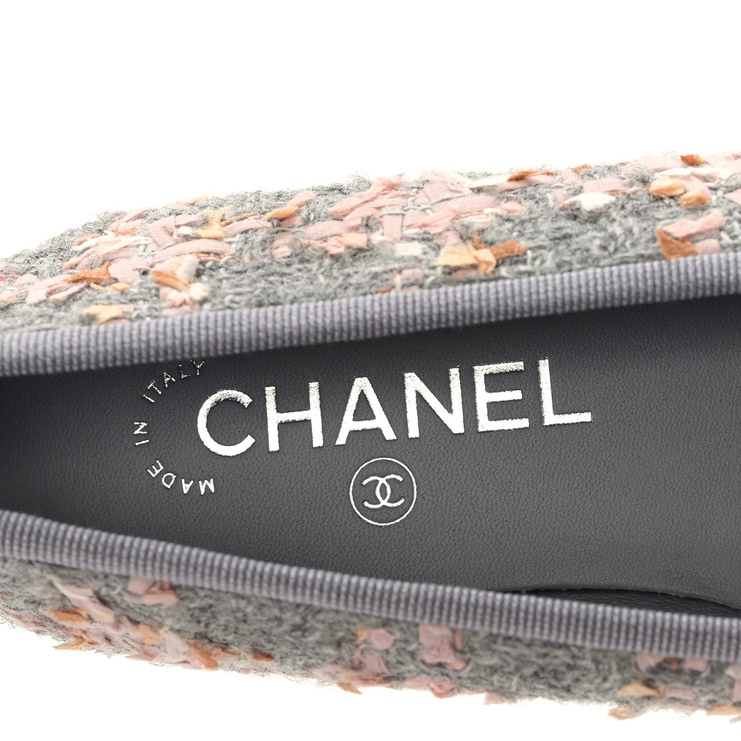 Chanel Tweed Grosgrain Cap Toe Ballerina Flats 38 Gray Pink Black 7 of 9
