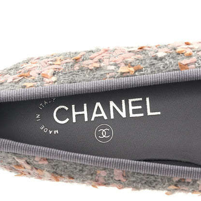 Chanel Tweed Grosgrain Cap Toe Ballerina Flats 38 Gray Pink Black 7 of 9