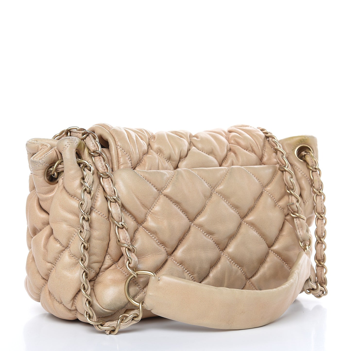 Lambskin Bubble Quilt Accordion Flap Beige